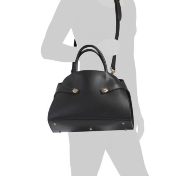 ! Anna Paola Annie Handbag Genuine Leather Italy Tote Crossbody Black - Picture 1 of 13